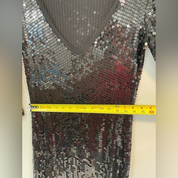 Velvet Women’s Black Sequin Deep V Neck Mini Dress half sleeve - Picture 6 of 10
